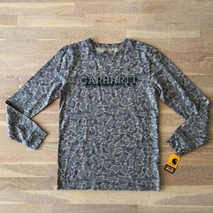 Boys brown carhartt camouflage long sleeve shirt size large nwt
